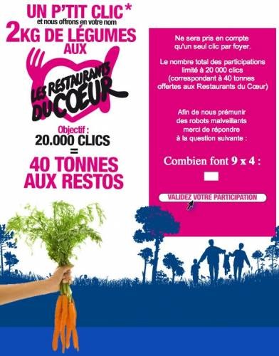 Un clic : 2 Kg de légumes offerts aux restos du coeur